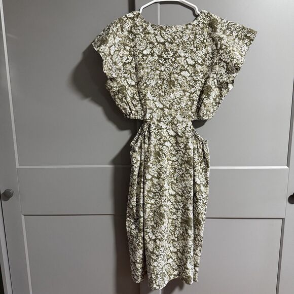 Rails Nyla Dress V-Neck Cut Out Waist Flutter Sleeve Floral Green/White Small - Picture 3 of 9